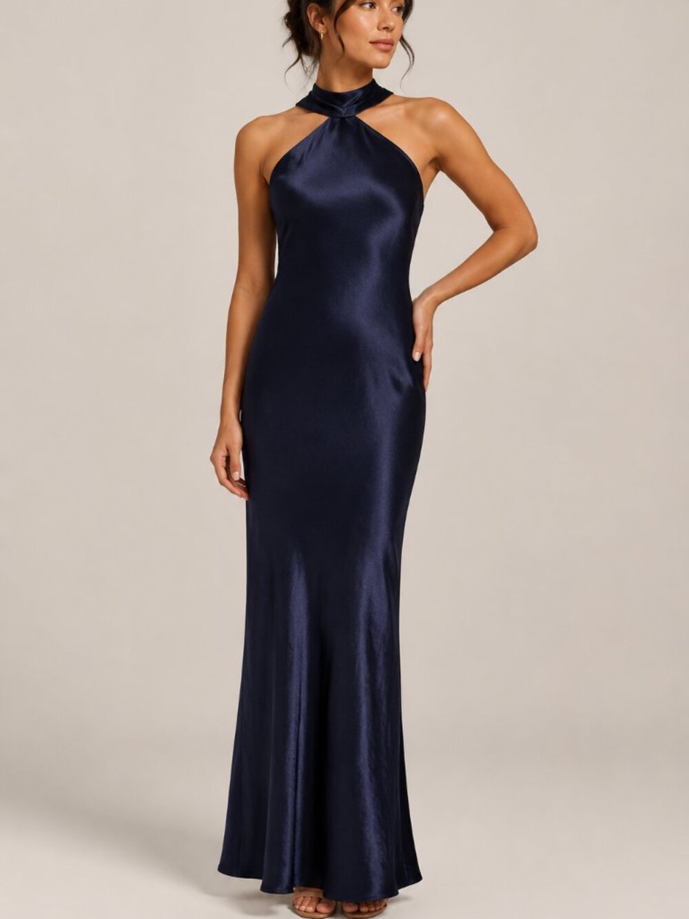 Amanda Uprichard Ashton Maxi Dress Navy XS NWT Scarf Halter Satin